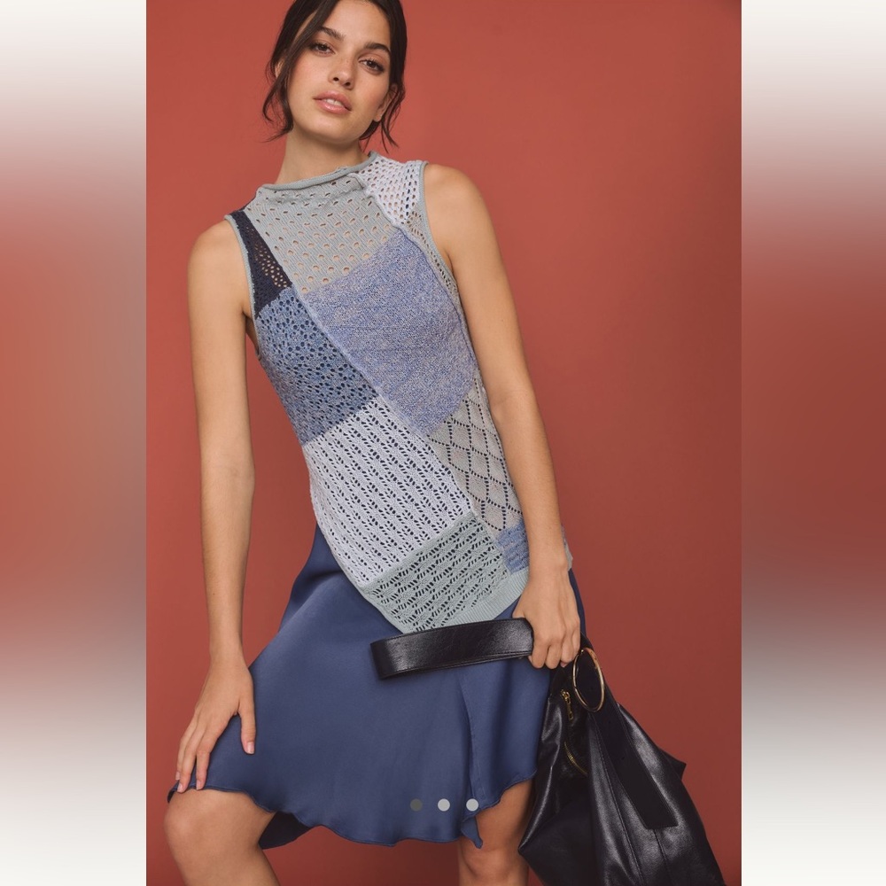 Anthropologie Mock-Neck Crochet Twofer Sweater Mini Dress
